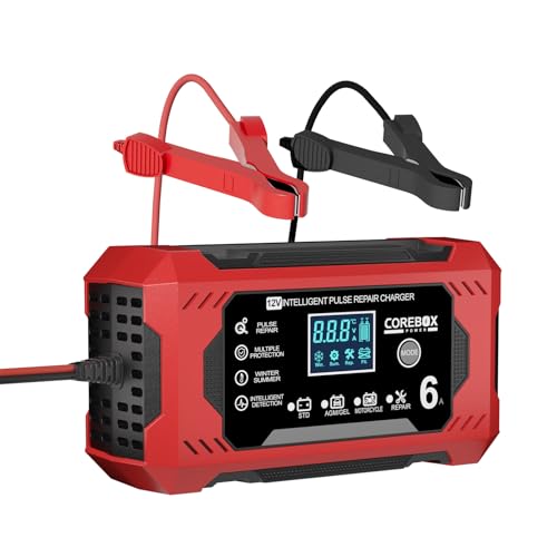 Corebox Battery Charger 6-Amp 12V Automatic Smart Battery Trickle Charger, Battery Maintainer Desulfator with Temperature Compensation for Car Truck Motorcycle Lawn Mower Marine