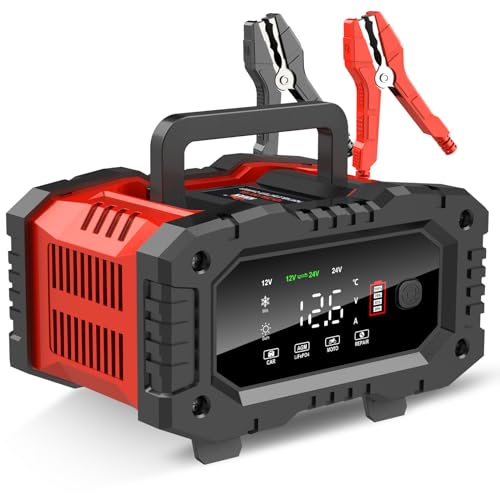 YONHAN Battery Charger 0-20A 12V/24V LiFePO4 Lead Acid Fully Automatic Battery Maintainer, Car Battery Trickle Charger Automotive w/Battery Repair, Winter Mode, for AGM, STD, Gel, Deep Cycle Batteries