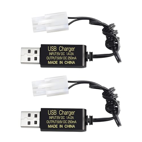 AMZZN 2PCS 9.6V 250mA USB Charging Cable with KET-2P Tamiya Plug Connector for RC Excavators,Trucks,Tanks,Engineering Vehicles, RC Cars, Stunt Vehicles, 9.6V NiCd or NiMH or Battery USB Chargers