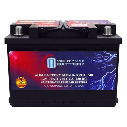 Mighty Max Battery MM-H6 Start and Stop Car BCI Group Size 48 12V 70 AH, 120RC, 760 CCA Rechargeable AGM Car Battery