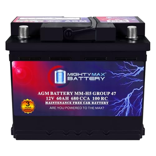 Mighty Max Battery MM-H5 Start and Stop Car BCI Group Size 47 12V 60 AH, 100RC, 680 CCA Rechargeable AGM Car Battery