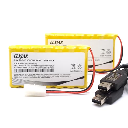 (2-Pack) 8.4V 1000mAh NI-CD AA Battery Pack with Standard Tamiya Connector and Charger Replacement for RC Car RC Truck Tank