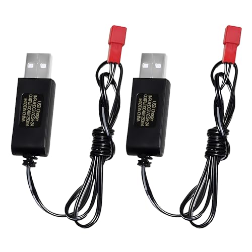AMZZN 2PCS 4.8V 250mA USB Charging Cable with JST-2P Plug Connector Suitable for RC Excavators,Trucks,Tanks,Engineering Vehicles,Remote Control Cars,Stunt Vehicles 4.8V NiCd or NiMH or Lipo Batteries