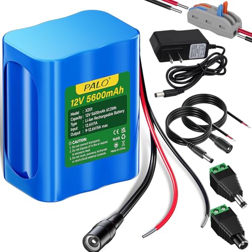 Mspalocell 12V Rechargeable Lithium battery 5600 mAh with Charger Bare Leads Wire Compatible with 12V Devices RC Car,LED Strip,DIY Project,Electronic Organ,Optical Network Unit,CCTV Camera,Solar Panel