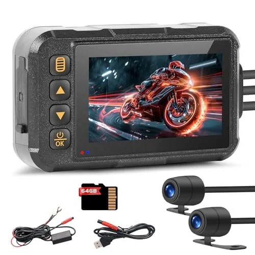 Motorcycle Dash Cam with Dual Front and Rear Cameras, Fits All Motorcycles