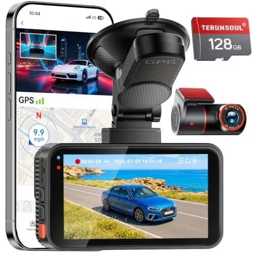 Terunsoul 4K+4K Dash Cam, Free 128GB Card, 5.8GHz WiFi6 - up to 20MB/s