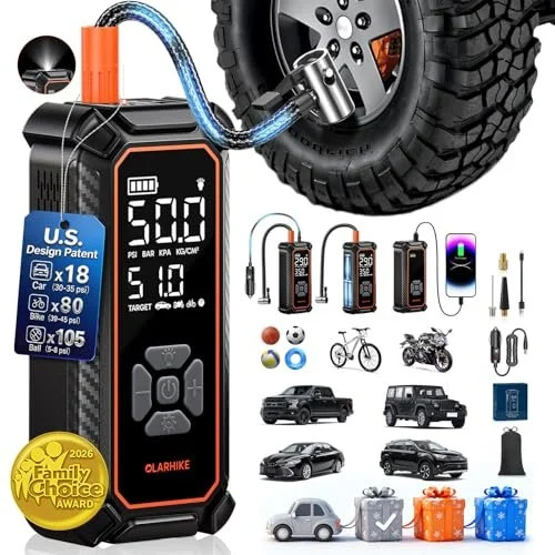 OlarHike Tire Inflator Portable Air Compressor,Dual Power-3*2000mAh &12V DC